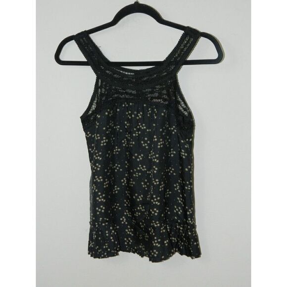 Rebecca Taylor Blouse Black Starburst‎ Printed Silk Lace Trim Size 2 - Picture 1 of 9